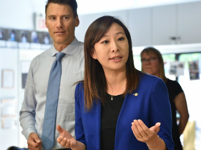  Vancouver Mayor Gregor Robertson and Katrina Chen, provincial minister of state for childcare, at a press conference Tuesday, June 26 celebrating the creation of more than 1,000 new childcare spaces in the city. Photo Dan Toulgoet