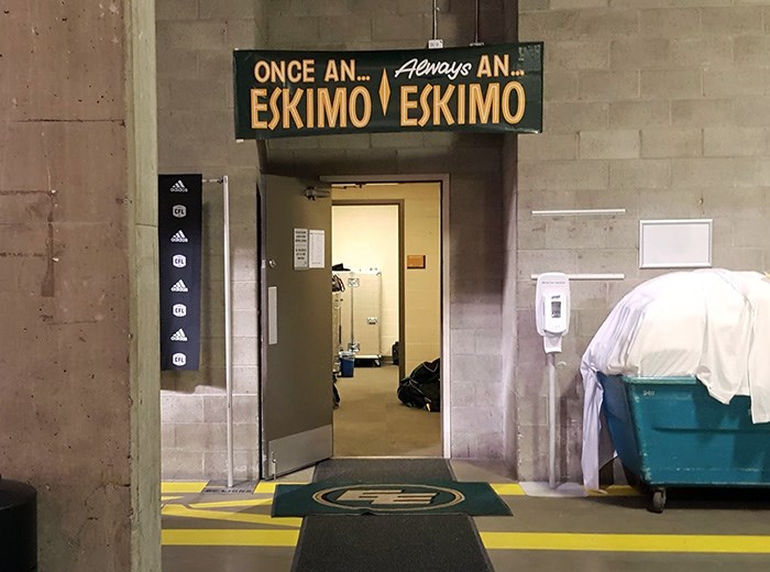  Outside the Edmonton Eskimos' locker room at BC Place during an away game at our stadium VS our BC Lions. Photo Bob Kronbauer