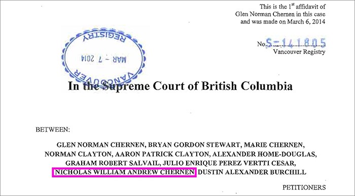  An affidavit from the lawsuit that's currently active in the Supreme Court of BC