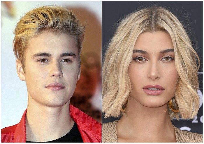  This combination photo shows singer Justin Bieber at the Cannes festival palace in Cannes, southeastern France on Nov. 7, 2015, left, and model Hailey Baldwin at the Billboard Music Awards in Las Vegas on May 20, 2018. Bieber, 24, and Baldwin, 21, are engaged after a month of dating. Bieber confirmed the engagement in an Instagram post Monday, July 9, 2018, that included a photo of Baldwin kissing him. He promises in the post to put Baldwin first and calls her the love of his life. (AP Photo)