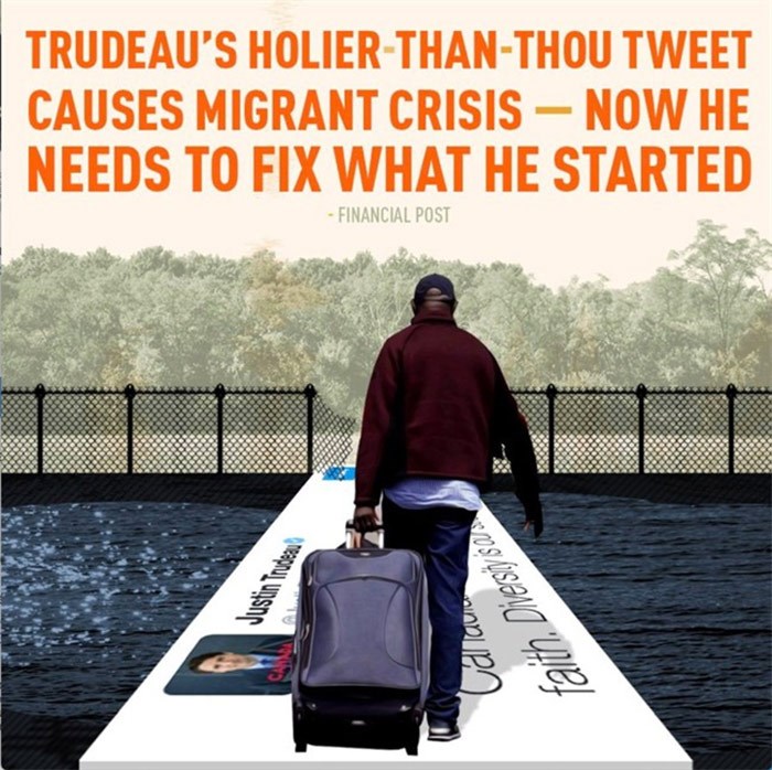  The Conservative party pulled an attack ad from its Twitter feed Tuesday that depicted a black man carrying a suitcase walking over a tweet from Prime Minister Justin Trudeau. The image from that deleted tweet is seen here in an undated screen capture. THE CANADIAN PRESS/HO-Twitter, @CPC_HQ via @journo_dale