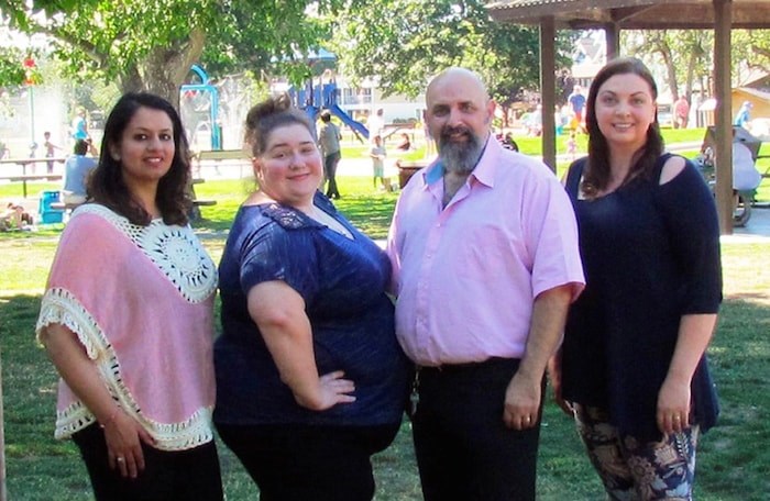  Simran Walia (left), Kutrina Mosch, John Darras and Lydia Elder on behalf of Ladner United are part of the Delta Pride Picnic organizing committee. (Photograph By SANDY DROVER)