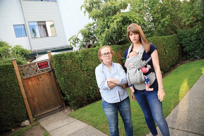  Maeve Chamberlaine and Erin Wasney say they and their neighbours are exasperated after two years trying to shut down an 15-bed hostel within their townhouse complex. photo Kevin Hill, North Shore News