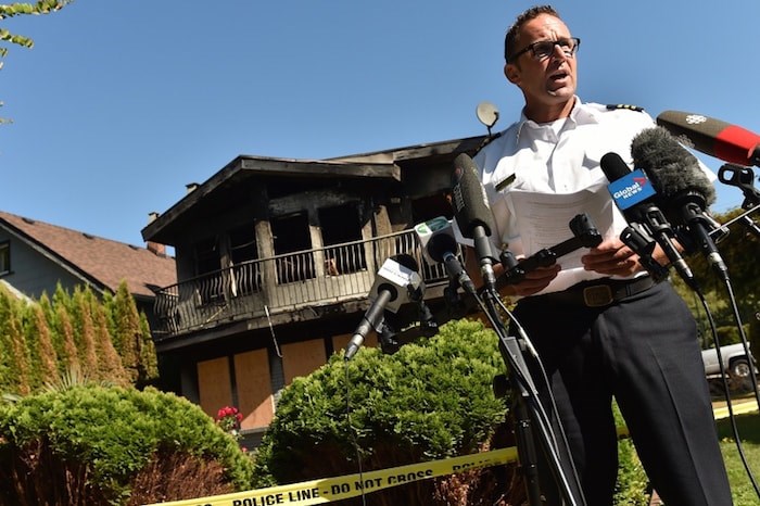  Vancouver Fire and Rescue Services assistant chief David Boone updated reporters Wednesday morning about a fire that killed a middle aged man in an East Vancouver home 24 hours earlier.