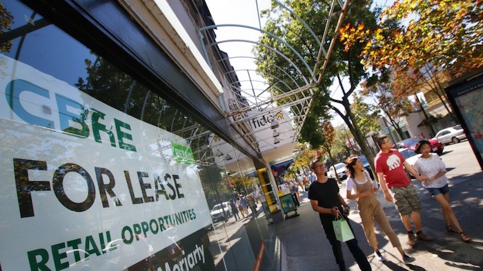  Empty storefronts in the 1100 block of Robson Street, where average rents are the second-highest in the city  (Photo: Rob Kruyt)