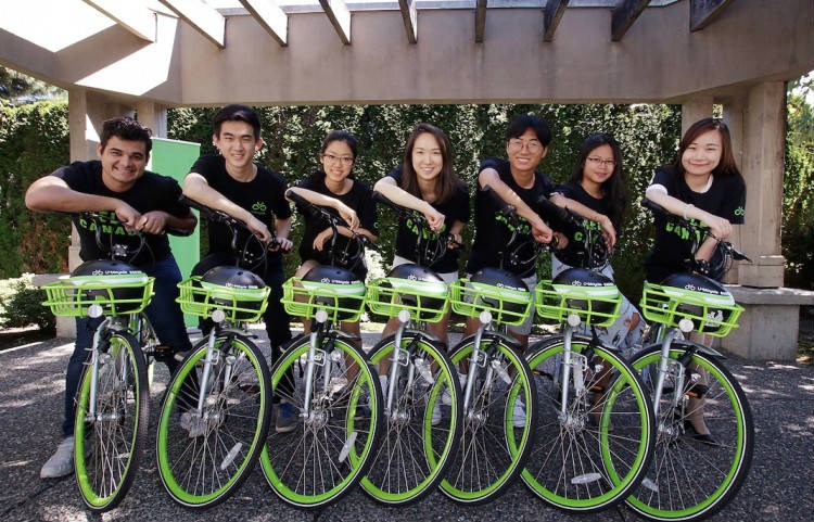  (Image: U-bicycle’s CFO Angel Fu (center) and flanked by her team from left to right: Giancarlo Escobar, Raymond Yang, Mia Zhang, Angel Fu, Stan Zhang, Audrey Radstake and Lucia Zhang | Rob Kruyt)