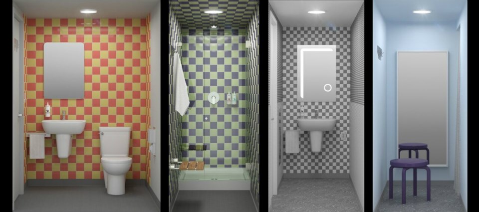  Examples of what the washrooms, showers and change rooms look like at the Pangea Pod Hotel. In our pod we had two washrooms against one wall, two showers against another and two change rooms on a third. And yes, they all have doors. Photo Pangea Pod Hotel