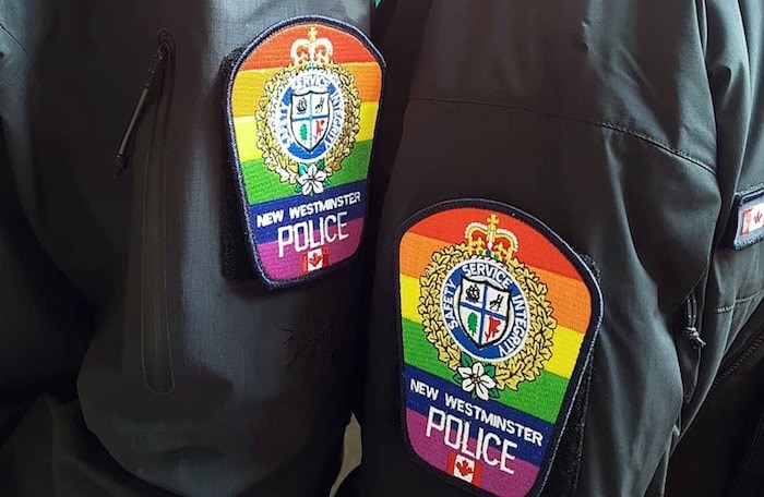  Colourful salute: New West police officers are supporting Pride by wearing these colourful patches.