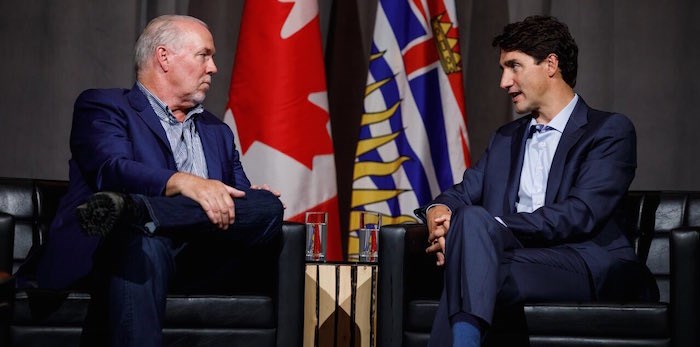  Horgan, left, and Trudeau on August 21 in B.C. (