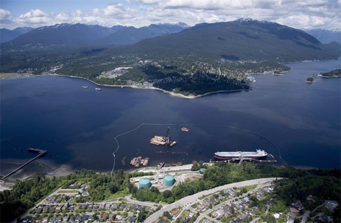  A aerial view of Kinder Morgan's Trans Mountain marine terminal, in Burnaby, B.C., is shown on Tuesday, May 29, 2018. THE CANADIAN PRESS Jonathan Hayward