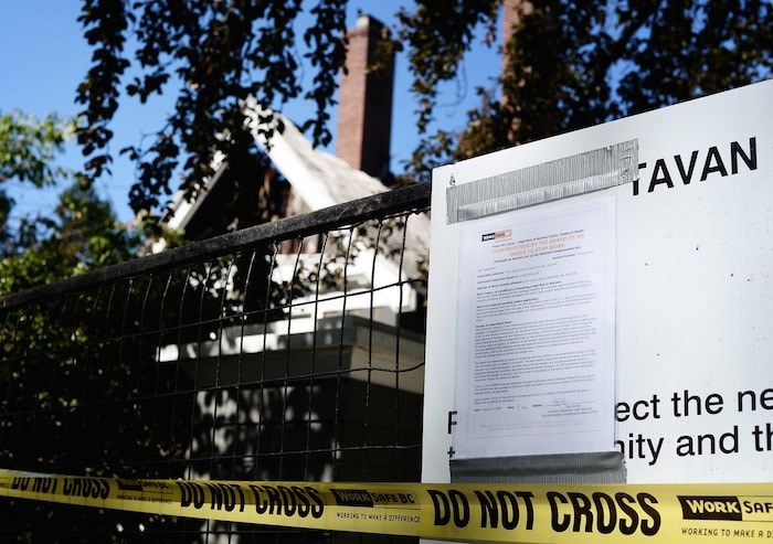  WorkSafeBC Aug. 24 issued a stop work order before work could begin on the fire-damaged heritage home at 3737 Angus Dr. Photo Jennifer Gauthier