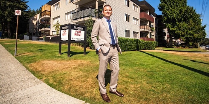  David Venance, vice-president of JLL and a multi-family specialist, at a 42-unit, 48-year-old Coquitlam rental apartment building his team sold this summer for the equivalent of more than $138,000 per suite. (Photo: Chung Chow)