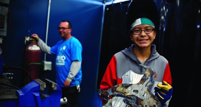  Mark Stevens, 13, was one of the participants in a recent workshop at the Kitimat Vocational Institute aimed at getting First Nations children interested in welding. Photo:?lng canada