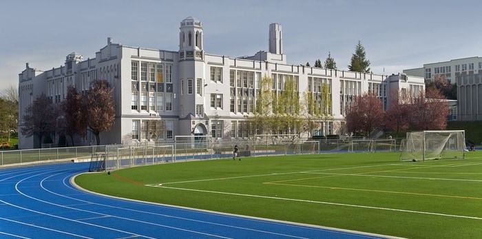 Scenic view of a school campus, typical of Vancouver's Point Grey area
