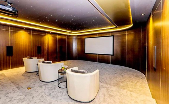  The super-luxe movie theatre has state-of-the-art equipment and twinkling stars in the ceiling. Listing agent: Haneef Virani