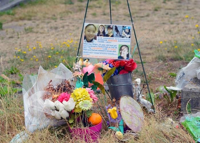  A small memorial to 13-year-old Marrisa Shen remains near an entrance to Burnaby's Central Park a year after the teen was found dead in the park.