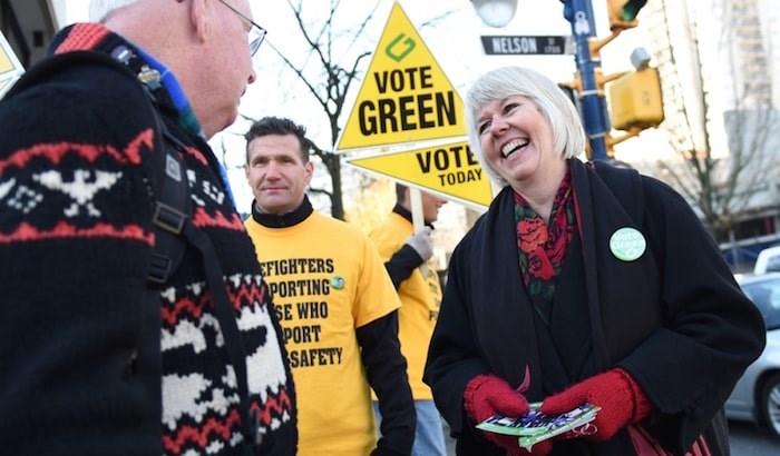  Adriane Carr is among four Green candidates running for council Oct. 20. In a recent Research Co. poll, 46 per cent of respondents said they would “definitely” or “probably” vote for the Green Party of Vancouver Oct. 20 while 39 per cent indicated an intention to vote for independent candidates. Photo Dan Toulgoet