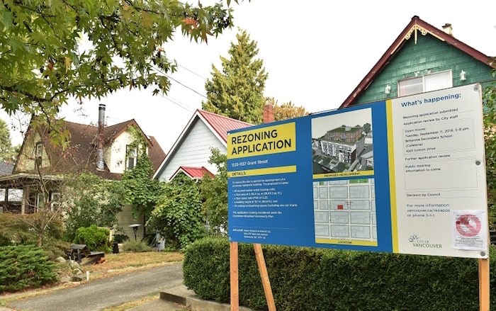  The rezoning application, which is being considered under the Grandview-Woodland Community Plan, involves an assembly of properties between 1535 and 1557 Grant St. Photo Dan Toulgoet