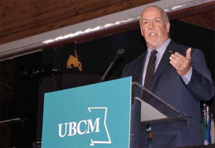  Premier John Horgan speaks to delegates at the 2018 convention of the Union of BC Municipalities