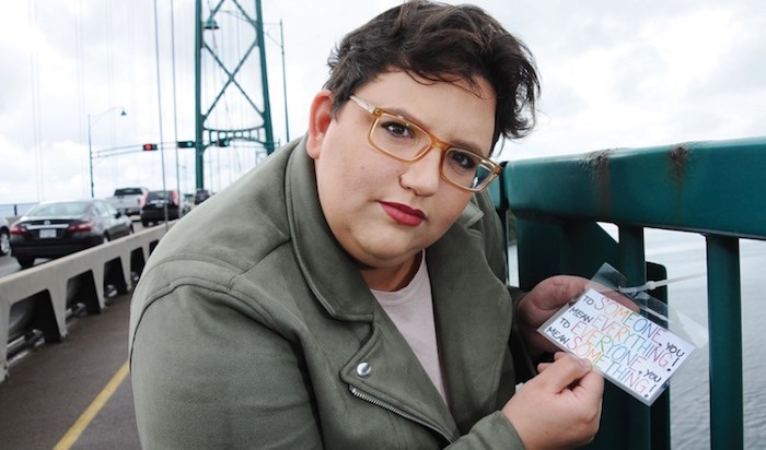  Mindi Reynolds is a Vancouver woman who spearheaded an effort to post messages of hope along the railings of the Lions Gate Bridge ahead of World Suicide Prevention Day this month. (Cindy Goodman/North Shore News)