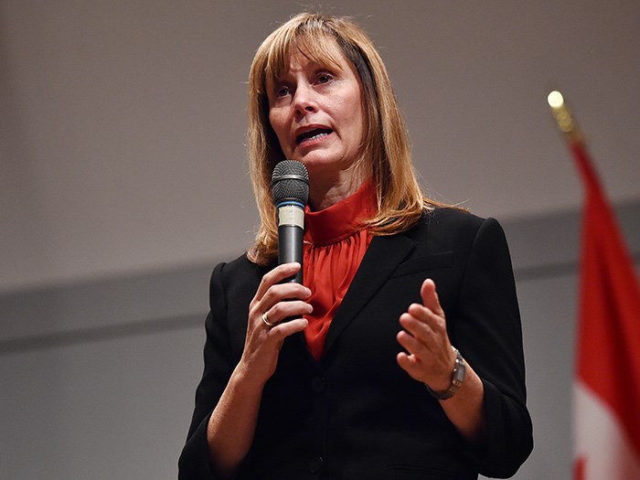  Shauna Sylvester at the 2018 Glacier Media Vancouver mayoral debate. Photo Dan Toulgoet