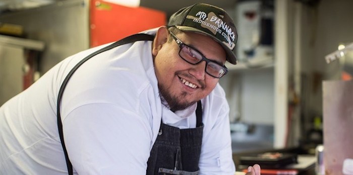  Chef Paul Natrall poses for a photograph in the trailer where he operates his catering business on the Squamish First Nation, in North Vancouver, B.C., on Friday September 21, 2018. Since he started serving Indigenous cuisine from his Mr. Bannock food truck in Vancouver nearly a year ago, the chef has hired several employees for his in-demand fusion food business. In recent years, Indigenous-owned eateries like his have emerged in many Canadian cities serving traditional foods like bannock and buffalo. THE CANADIAN PRESS/Darryl Dyck