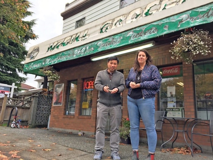  Artist Lexie Owen has placed bronzed items, such as bananas, avocados and milk cartons, on the shelves of Harry Mah’s McGill Grocery, as part of her most recent art installation entitled, fittingly, Corner Store. Photo by Grant Lawrence