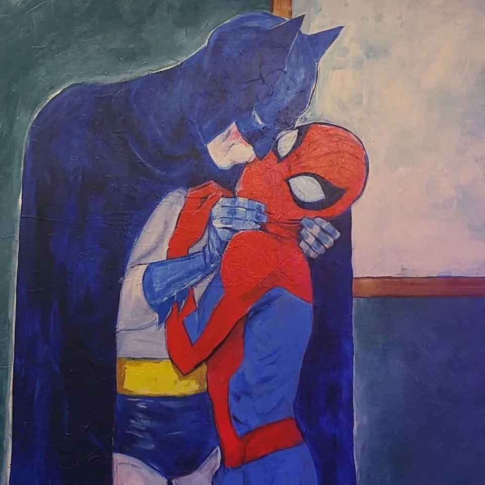 This huge painting of Batman kissing Spider-man was stolen from a Vancouver  gallery - Vancouver Is Awesome