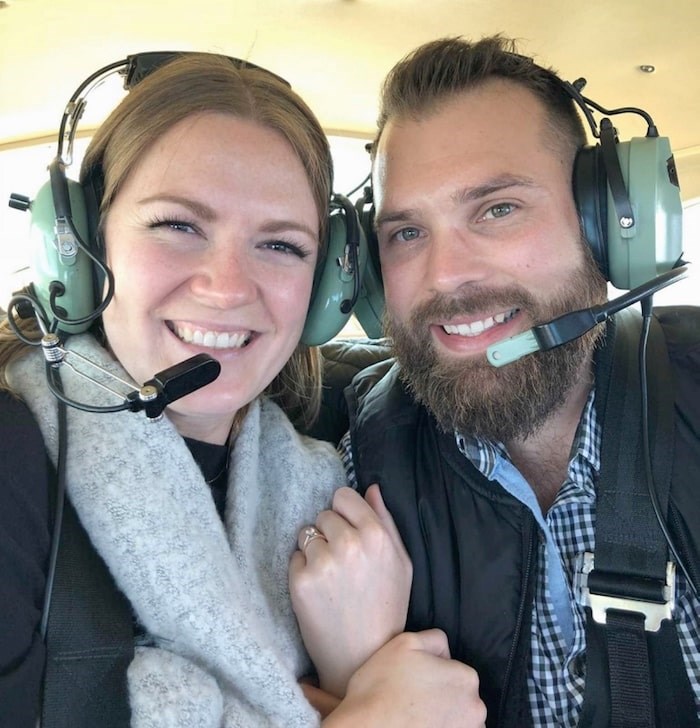  Jesse Seads proposed to Justine Aichelberger as they flew over message spelled out in pumpkin field below. Photo by Shawna Walker