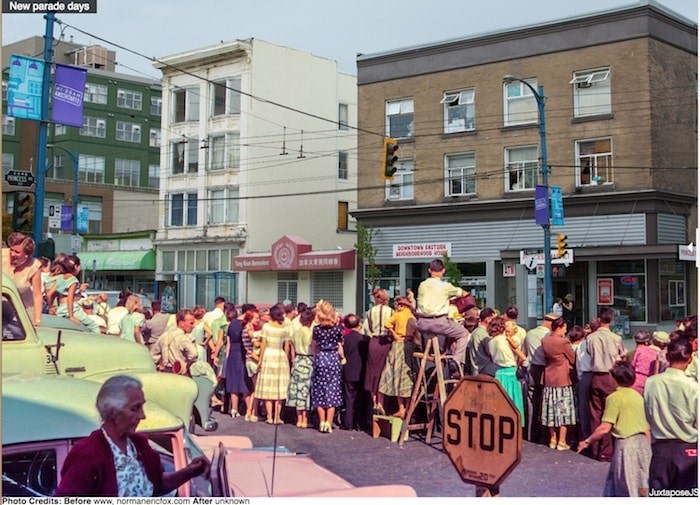  The present-day block, with an overlay of the PNE Parade-watchers (Screenshot)