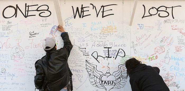  A memorial was unveiled on the Downtown Eastside last year for people to honour friends and family members who have died from a drug overdose. Photo Dan Toulgoet