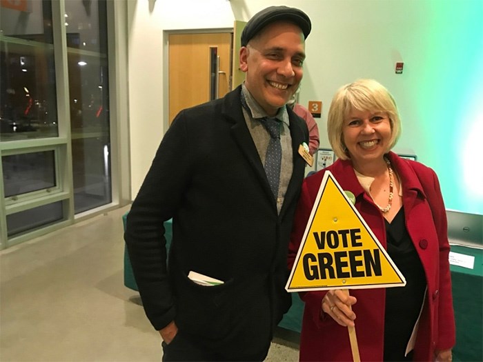  Green Party candidates Pete Fry and Adriane Carr were the top vote getters in the council race. In total nine of the party's candidates were elected to council, park board and school board. Photo Naoibh O'Connor