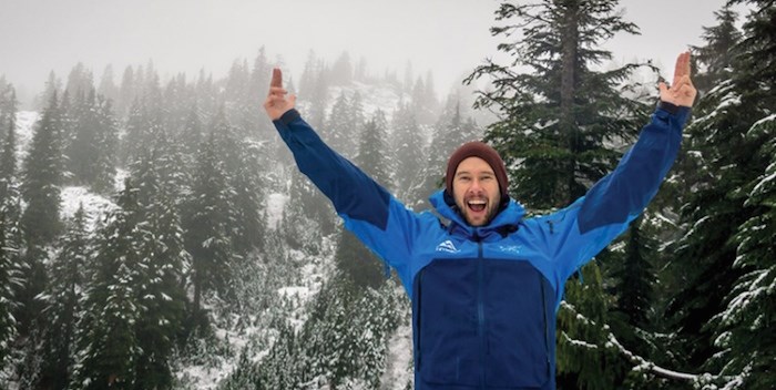  Mt. Seymour staffer Aaron Butcher celebrates the first dusting of snow Monday at the top of Mystery Peak. (Photo courtesy Mt. Seymour)