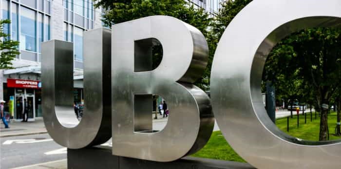  Vancouver British Columbia, June 20 2018: Editorial photo of the UBC sign that signifies that you are on the University of British Columbia campus. UBC is known for their amazing academics