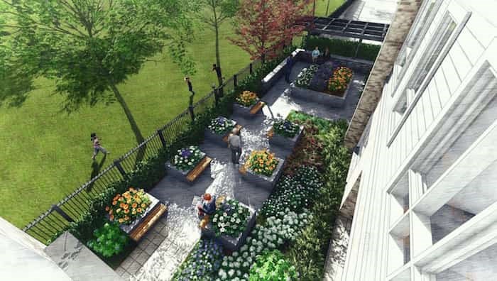  Garden perspective view. Rendering Integra Architecture Inc.