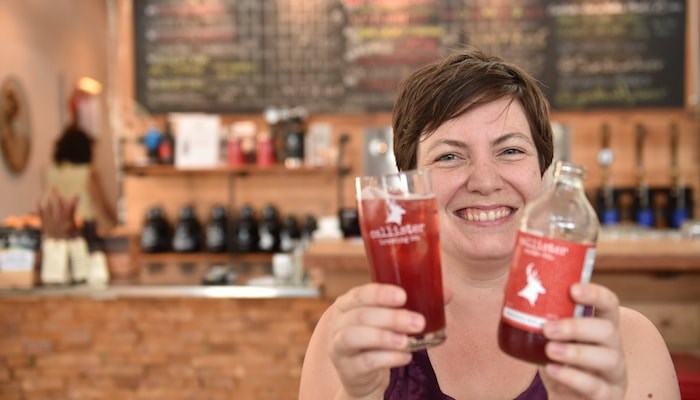  Callister Brewing’s Diana McKenzie offers flavours like Traditional Tonic, Raspberry Earl Grey, Ginger Mint and Spruce & Hop in 355mL bottles under the Canister Soda brand, available in the tasting room and other East Van retailers. (Photo by Dan Toulgoet)