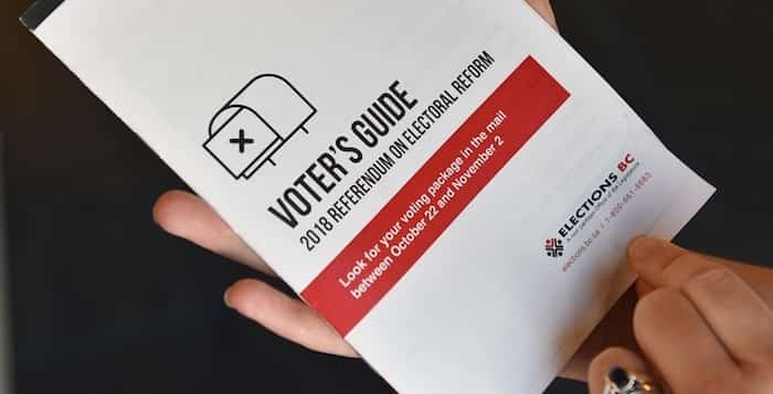  Ballot asking whether B.C. should switch from the current first-past-the-post election system to a system of proportional representation. Photo Dan Toulgoet