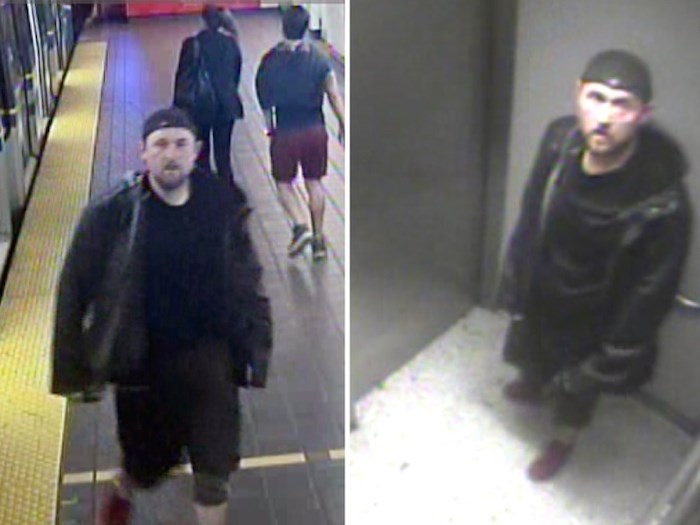  Transit police are looking for this suspect in an alleged attack on a SkyTrain. Photos courtesy Metro Vancouver Transit Police