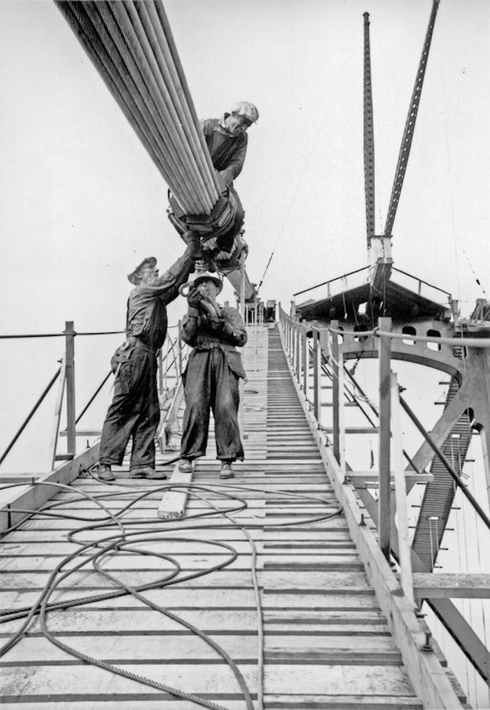  Workers building the Lions Gate Bridge circa 1938. Photo courtesy West Vancouver Archives