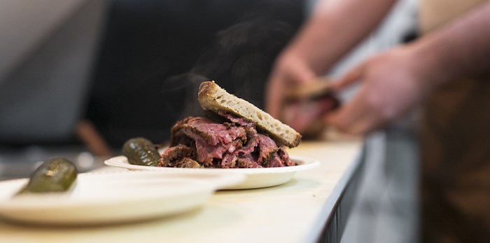  Hot pastrami sandwich by Mensch. Jewish Delicatessen. Photo by Olivia Sari-Goerlach