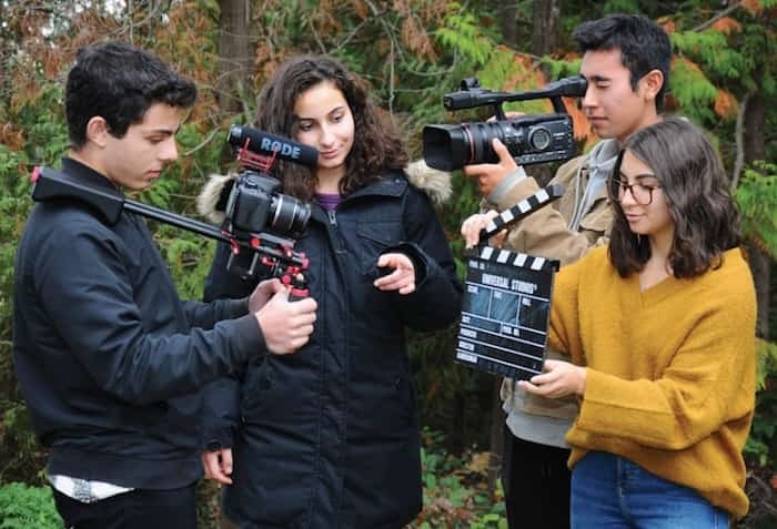  Rockridge Secondary film students Josh Yaron, Isabelle Launhardt, Jade Weinstein and Kai Toku-Contreras are gearing up to spend four nights in a 109-year-old abandoned inn-turned yacht club outstation on Indian Arm. photo Cindy Goodman, Deep Cove Crier