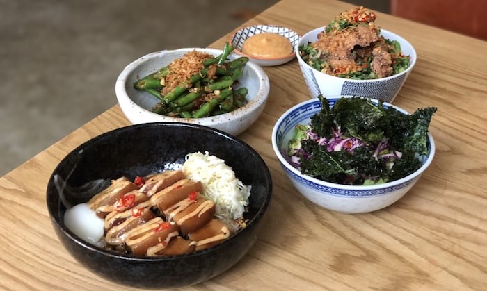  Pork Belly Rice Bowl, Crack Salad, Finger Lickin Chicken, Big Bang Beans (Lindsay William-Ross/Vancouver Is Awesome)