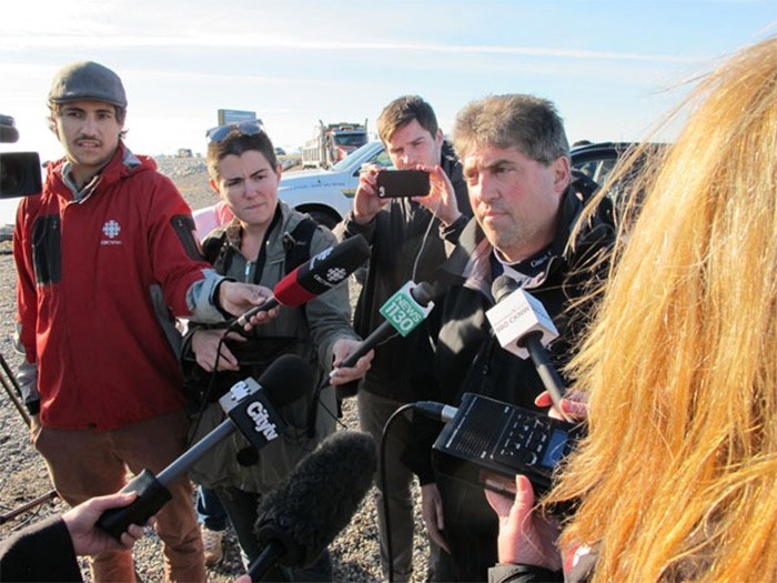  Paul Cottrell, Marine Mammal coordinator for Fisheries and Oceans Canada updates media on the investigation. - photo by Ian Jacques