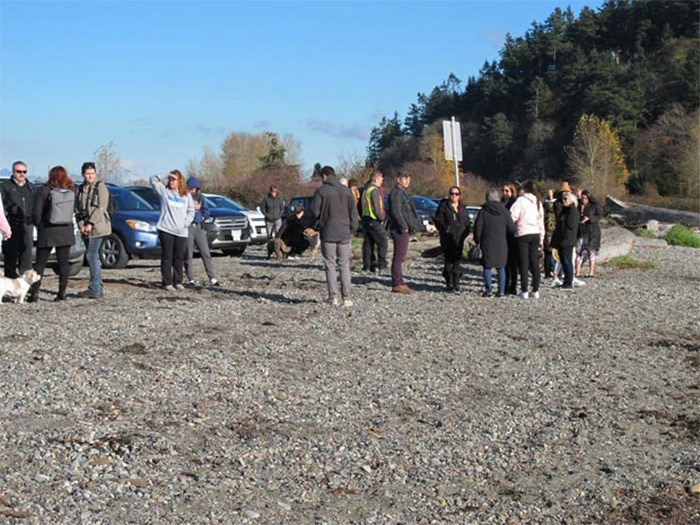  Crowds of on-lookers began to form throughout the morning as word of the dead whale sighting spread. - photo by Ian Jacques