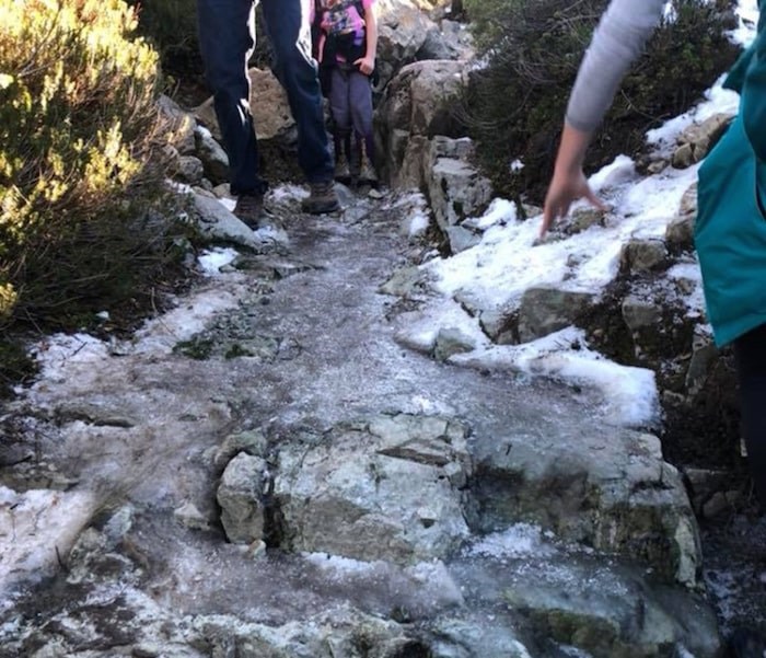  Ice coats a rocky trail in the North Shore mountains. Photo supplied.