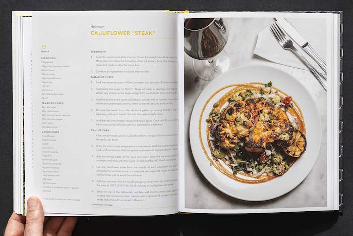  The recipe for Heirloom's Cauliflower Steak is included in the cookbook The Plant-Based Foodie