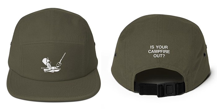  This camping hat is a nod to the ubiquitous signs that show up every year as we near wildfire season. BC Is Awesome
