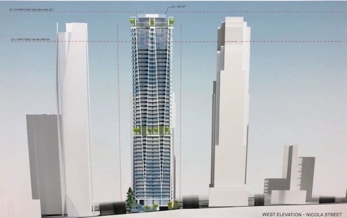  Wesgroup is proposing a 49-storey tower at 1450 West Georgia Street in Vancouver. Image: Wesgroup/Yamamoto Architecture