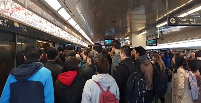  Crowds gathered at the Broadway-Commercial SkyTrain station. Photo by Tracey Young