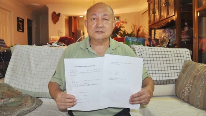  Hongwei Zhao is one of 17 residents in Metro Vancouver who claim to be the victim of a renovation scammer on Wechat. Zhao shows the contract signed by him and the 